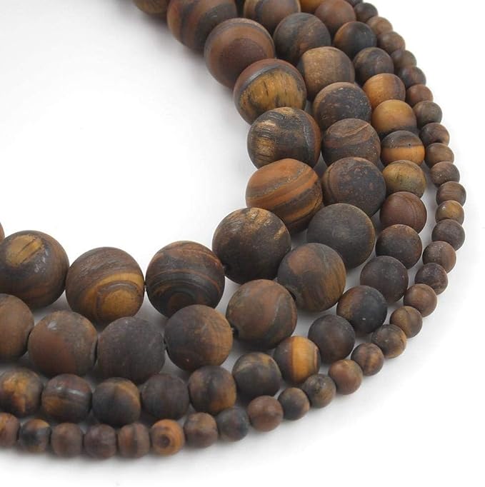 48pcs Natural Matte Tiger Eye Gemstone Beads，8mm Frosted Round Loose Stone Beads by Yochus
