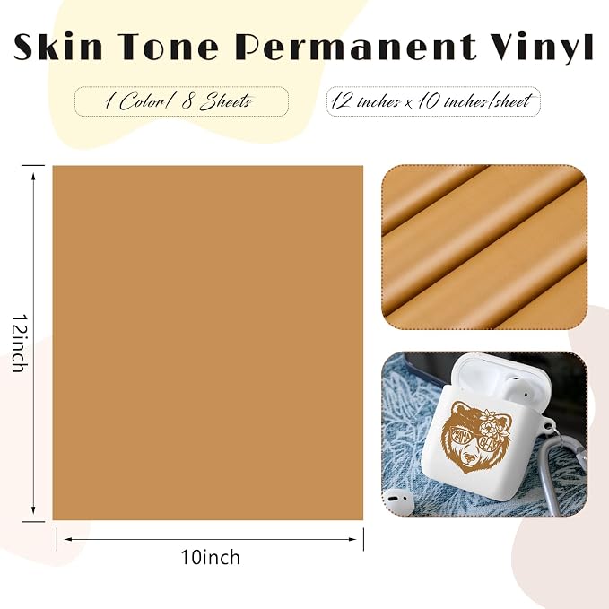 Tintnut Skin Tone Permanent Vinyl 8 Sheets 12x10in Permanent Adhesive Vinyl | - Image 2