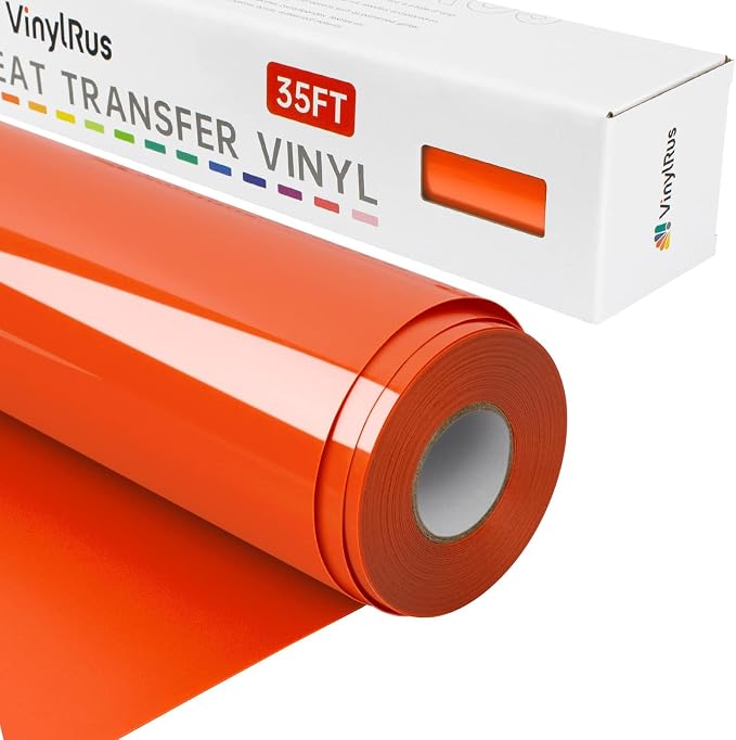 VinylRus Heat Transfer Vinyl-12” x 35FT Red Orange Iron on Vinyl Roll by VinylRus