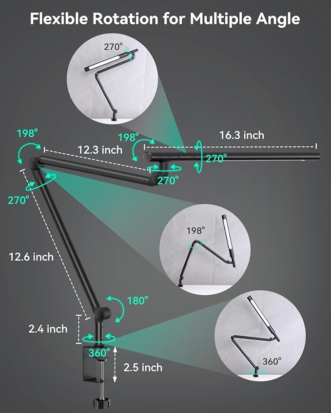 LED Desk Lamp with Clamp, 18W Architect Desk Lamp with Dual Light, Flexible 3 - Image 4
