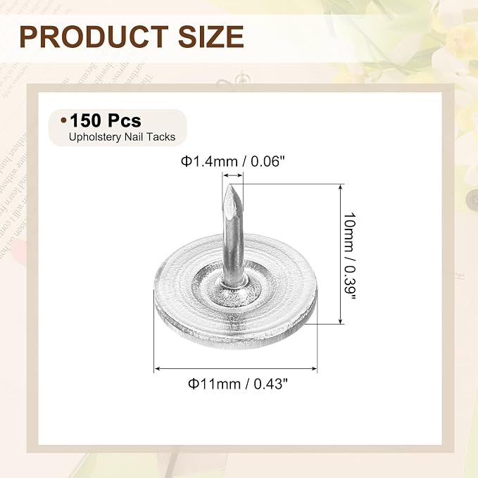 uxcell 150Pcs Upholstery Tacks, 11mmx10mm Flat Head Thumb Tack Decorative - Image 2