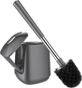 SetSail Toilet Brush and Holder, Self Closing Lid Toilet Bowl Brushes Holder and Extra Long Handle Ventilated Toilet Brush Set for Bathroom Cleaning, Nylon Bristles, Grey