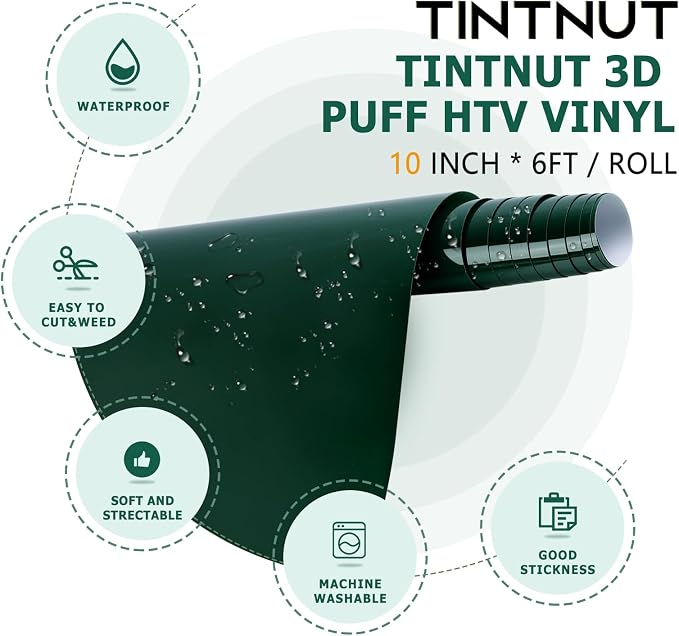 Tintnut Evergreen Puff Heat Transfer Vinyl Roll, easy cut & weed, stretch - Image 2