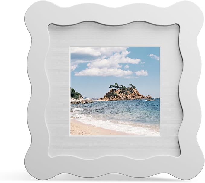 4x4 Picture Frame with Mat for 3x3, Wavy Edge Wooden Real Glass Photo Frame for by THKRLOF