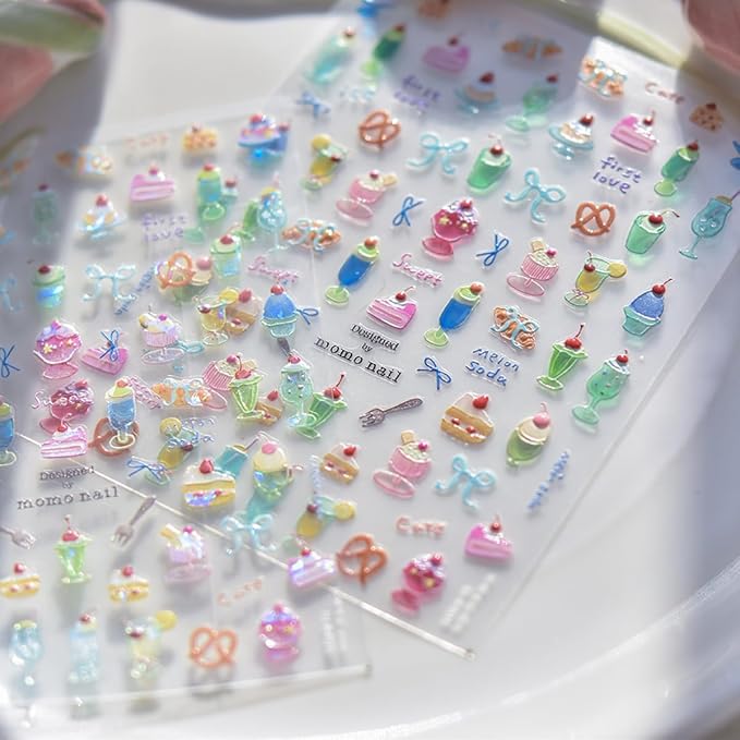 Summer Nail Art Stickers Decals Cherry Cake 5D Embossed Jelly Nail Decals 1PCS - Image 3