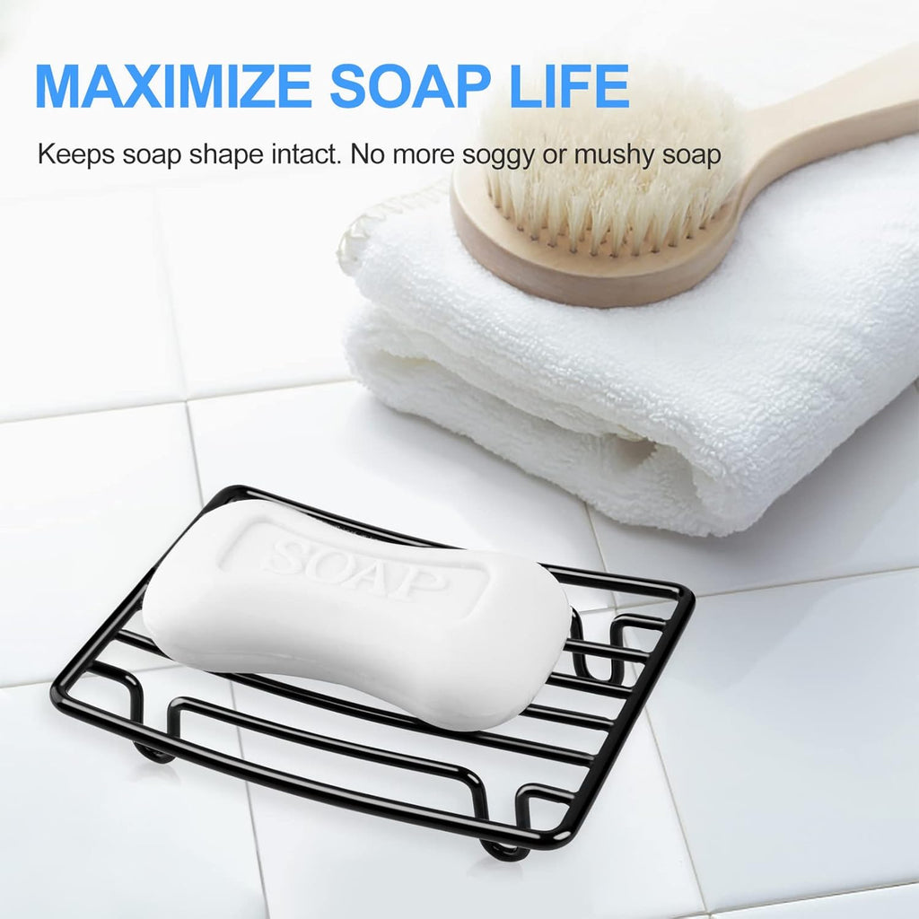 Bar Soap Dish Holder for Shower Bathroom Stainless Steel Rust Proof Self Draining, Black-1 Pack