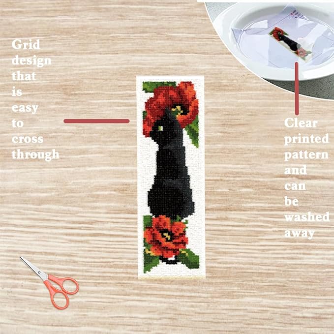 FREEBLOSS 6Pcs Cross Stitch Bookmark Kits Cat Stamped Embroidery Bookmarks - Image 3