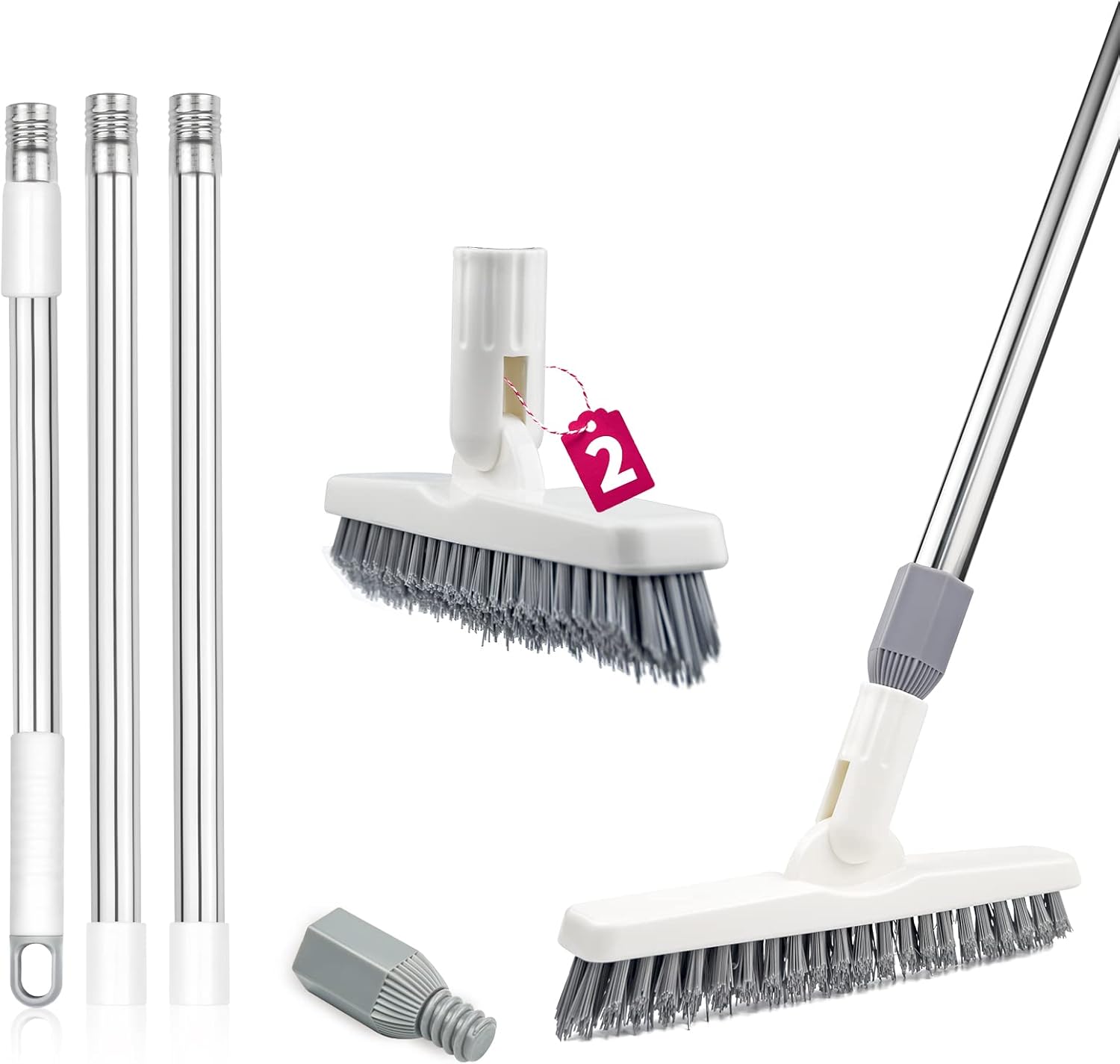 ITTAHO 2 Pack Grout Cleaning Brush with Long Handle, Swivel V-Shape Grout Scrub Brush, Extendable Handle for Tile Floors, Bathroom, Shower, Corner