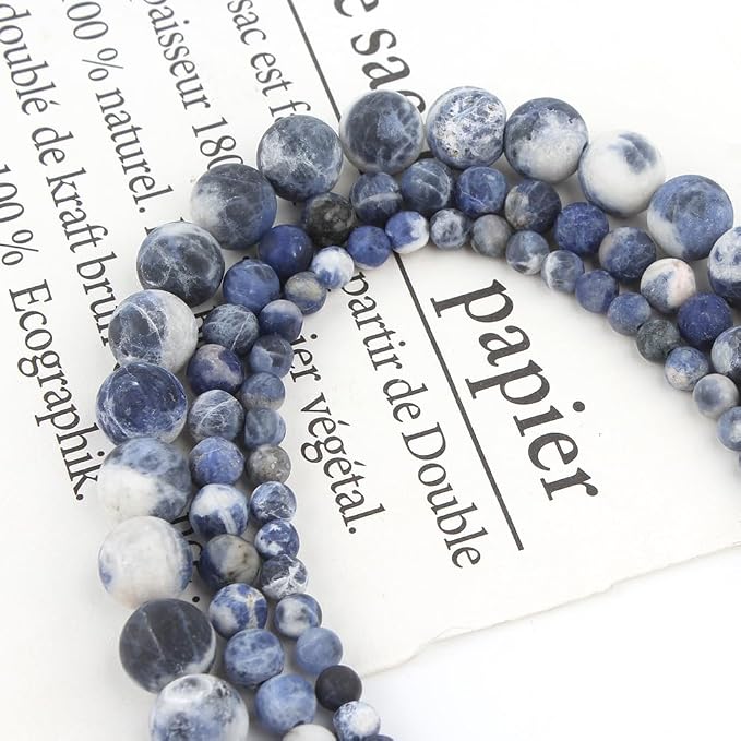 60pcs Natural Matte Blue Sodalite Gemstone Beads，6mm Frosted Round Loose Stone - Image 7