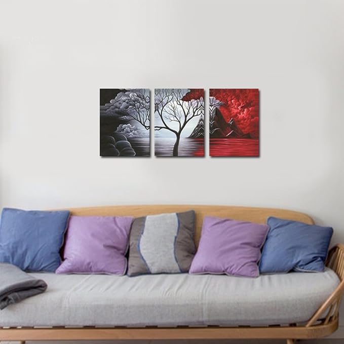 Wieco Art 3 Panels The Cloud Tree Gallery Wrapped Modern Canvas Wall Art - Image 5