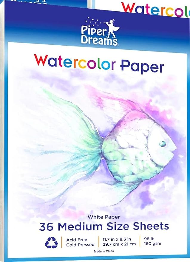 1 Pack - Total of 36 Sheets of Watercolor Paper - Heavy Stock, Loose White by Piper+Dreams