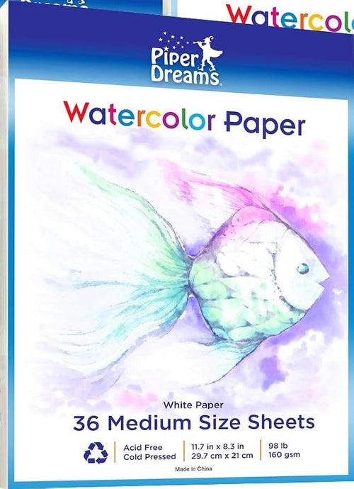 1 Pack - Total of 36 Sheets of Watercolor Paper - Heavy Stock, Loose White by Piper+Dreams