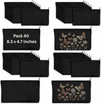 40 PCs 8.3x4.7 Black canvas Zipper Pouch, Makeup Bags Bulk Pencil Pouch by CRULEEN