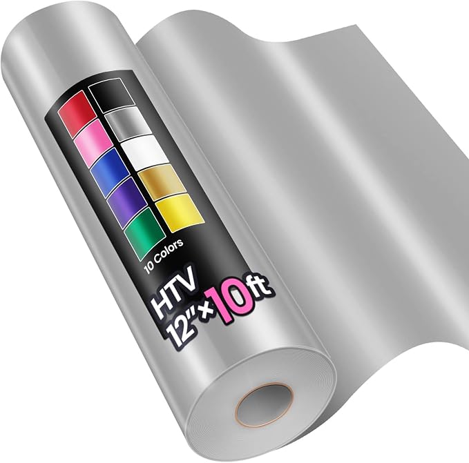 12" x 10ft Heat Transfer Vinyl HTV Rolls Silver, Sooez HTV Vinyl by Sooez