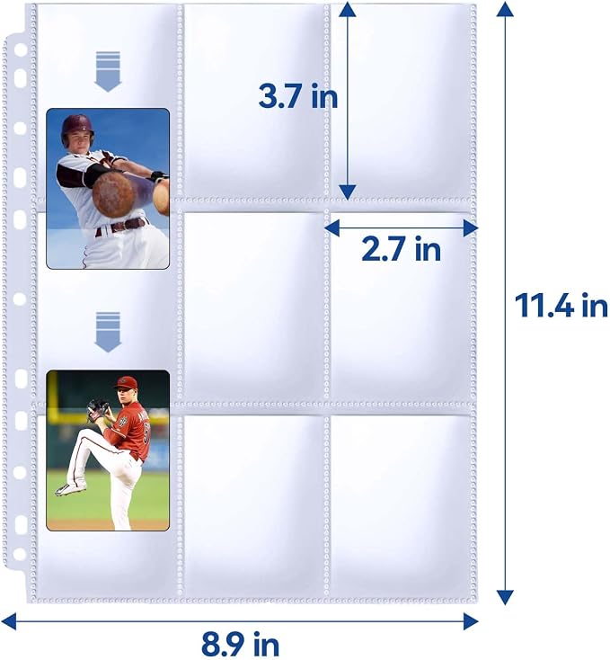 Trading Card Sleeve Pages, PANDRI 100 Pack 9 Pocket Trading Card Storage Album - Image 2