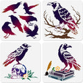4Pcs Crow Stencils for Painting, 11.8"x 11.8" Reusable Horror Bird Stencil by Doodlream