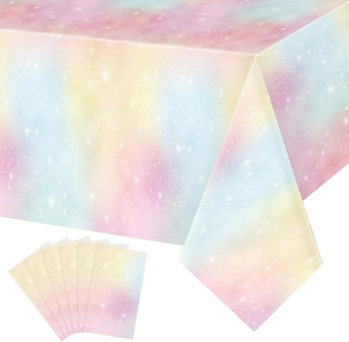 Tiamon 6 Pcs Pastel Rainbow Tablecloths Birthday Decorations Pastel Table Cloths by Tiamon
