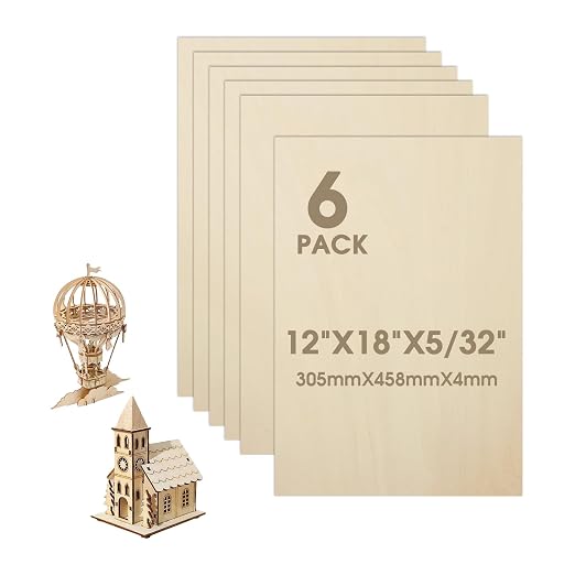 6 Pack Basswood Sheets 12"×18"×5/32" Unfinished Plywood Sheet | Smooth Thin by Unknown