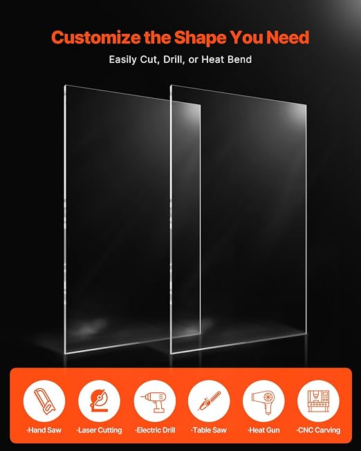 VEVOR Plexiglass Acrylic Sheets, 24 x 48 Inch 1/8 Inch Thick Clear Plastic Cast - Image 5
