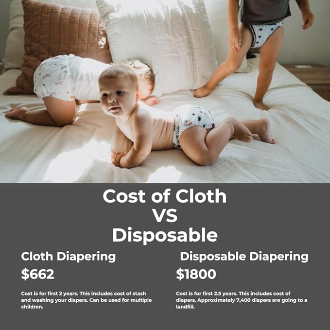 Nora's Nursery Cloth Diapers 7 Pack with 7 Inserts & 1 Wet Bag - Waterproof Cover, Washable, Reusable & One Size Adjustable Pocket Diapers for Newborns and Toddlers - Cali Coastal