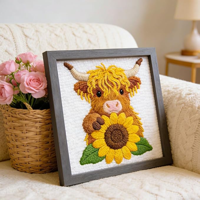 INFUNLY Sunflower Cow Needle Embroidery Kit 9.4" Square Punch Needle Kit - Image 4