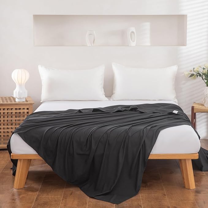 King Flat Sheet Only， 108x102Inch Black - Image 2