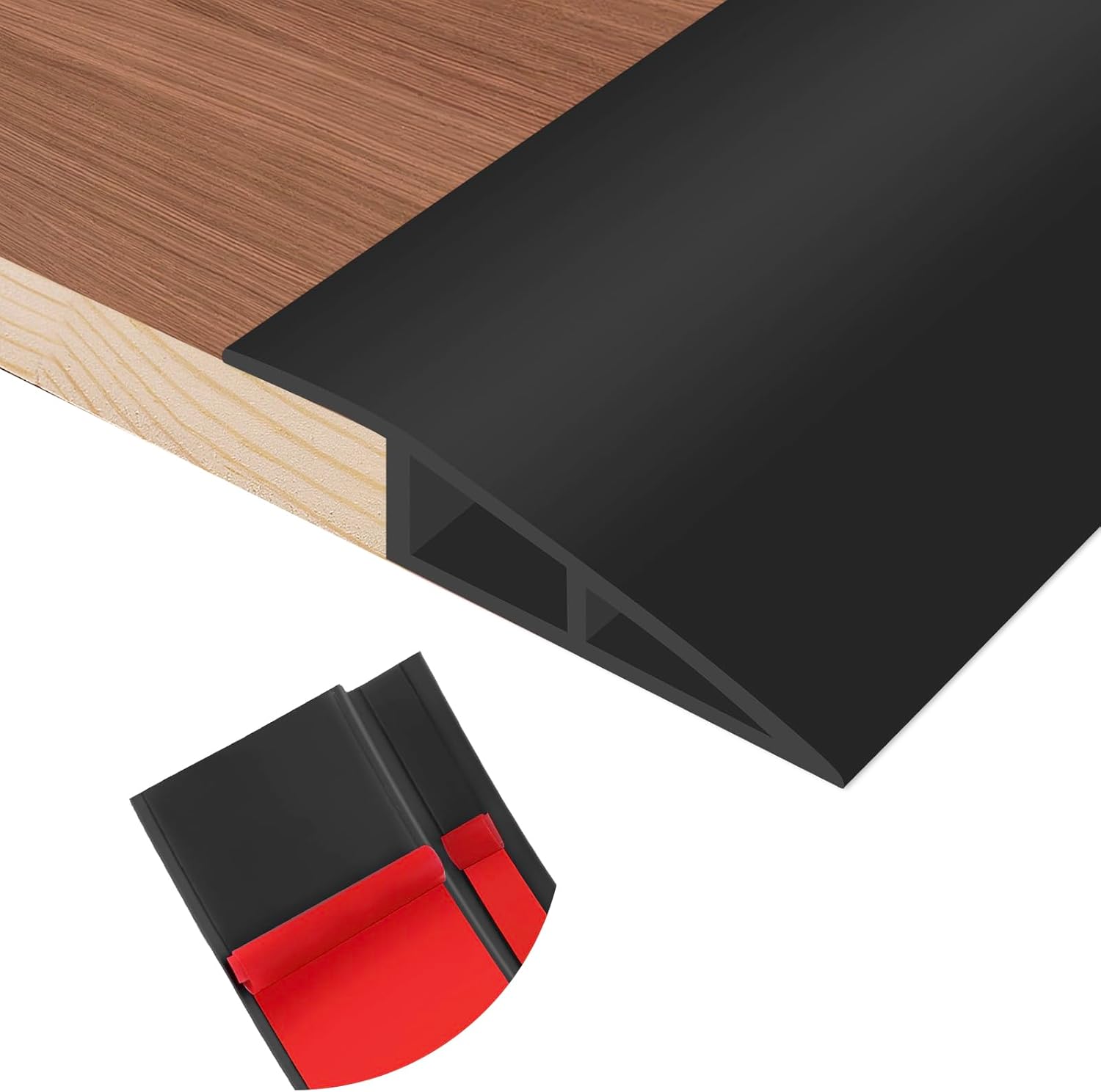 Floor Transition Strip Self Adhesive Vinyl Door Threshold for Doorways Carpet Edging Trim Overlap Edge Reducer for Laminate Floor, Carpet, Tile (Black, 1/5" to 2/5", 3.3Ft)