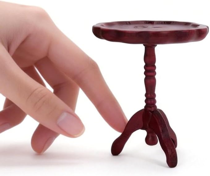 1:12 Scale Miniature End Table Wooden Round Side Table Dollhouse Furniture - Image 3