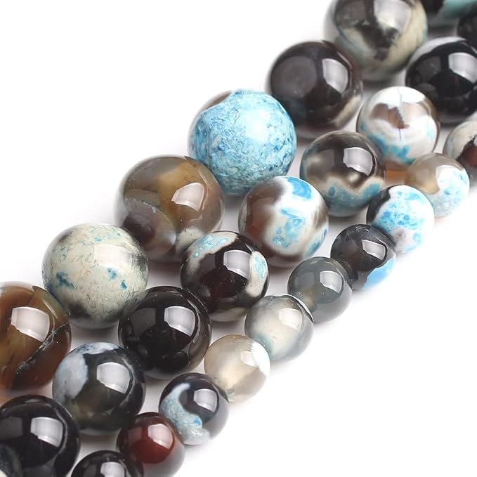 45pcs Round Loose Blue&Coffee Fire Agate Beads - Image 7