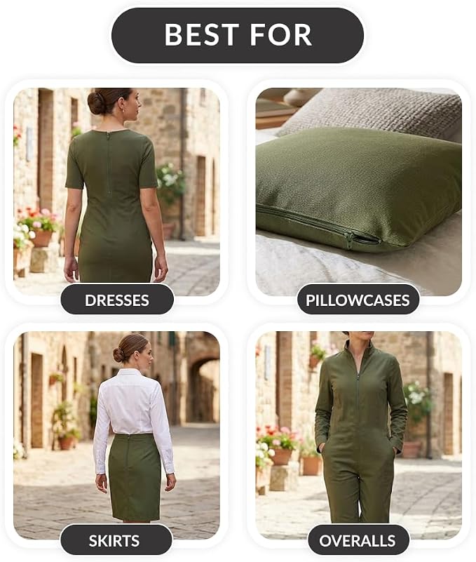 12 Inch Army Green Nylon Coil Zipper | Closed-End Non-Separating Zipper - Image 6