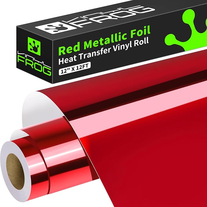 VINYL FROG Red Metallic Foil Heat Transfer Vinyl Roll 12" x12ft Red Iron on by VINYLFROG