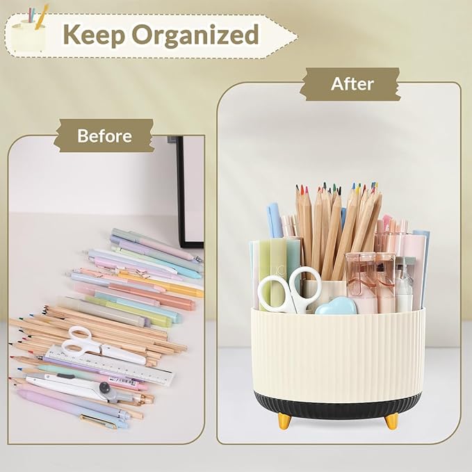 SKYDUE 360 Rotating Organizer, Dual-Purpose Pencil Pen Holder, 5-Slot Rotating - Image 4