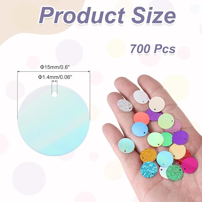 MECCANIXITY 700 Pcs Flat Round Sequins 15mm/0.6 Inch Loose Paillettes Craft - Image 2