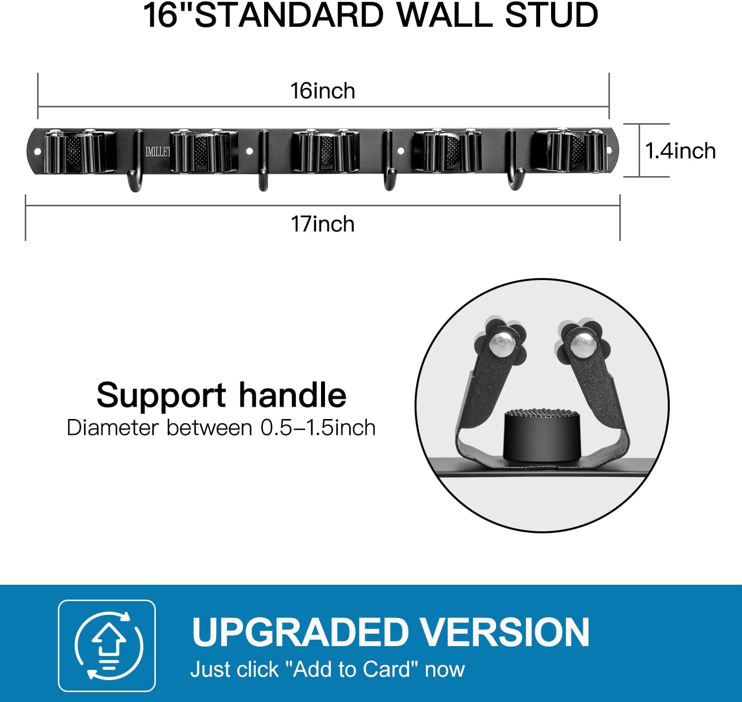 IMILLET Broom Holder Wall Mount, Broom Holder Stainless Steel Heavy Duty Garage Organization Broom Organizer Wall Mount Self Adhesive Laundry Room Organization and Storage（5 Racks and 4 Hooks）