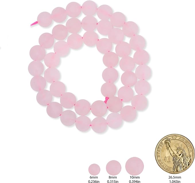 48pcs Natural Matte Pink Quartz Gemstone Beads，8mm Frosted Round Loose Stone - Image 2