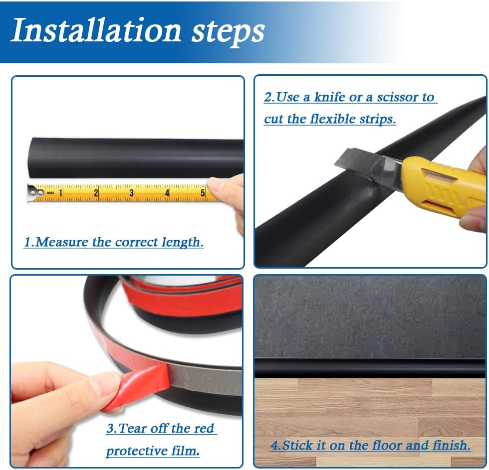 Floor Transition Strip Self Adhesive Carpet & Flooring Transitions Edging Trim Strip PVC Threshold Transitions Suitable for Threshold Height Less Than 5mm (3.3Ft, Black)