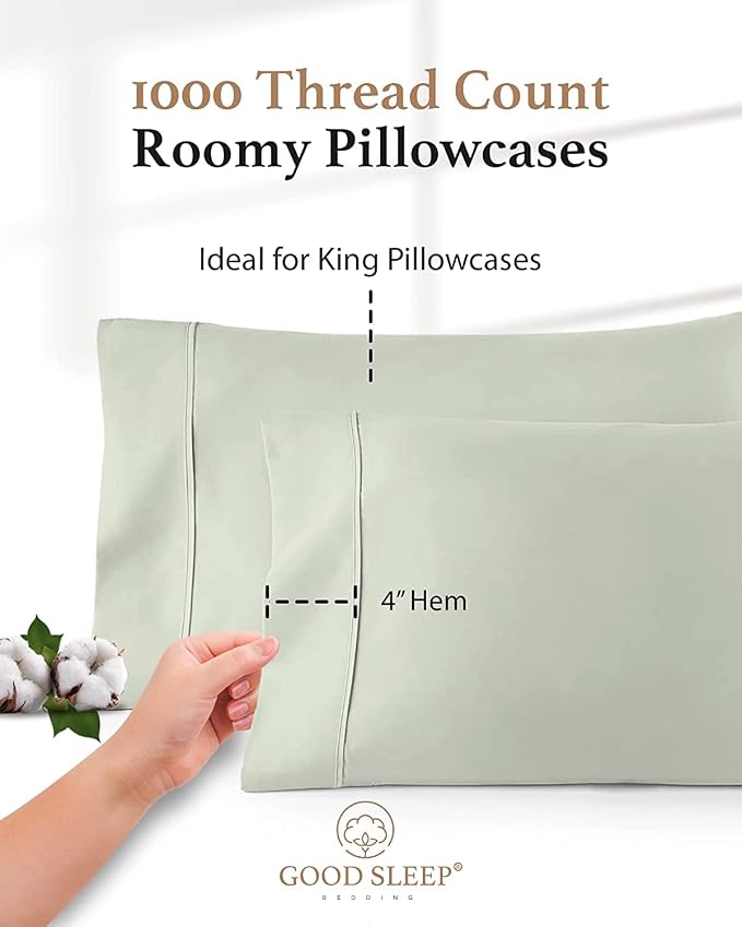1000 TC Sage King Pillowcases Set of 2 100% Egyptian Cotton Pillow Cases - Image 5