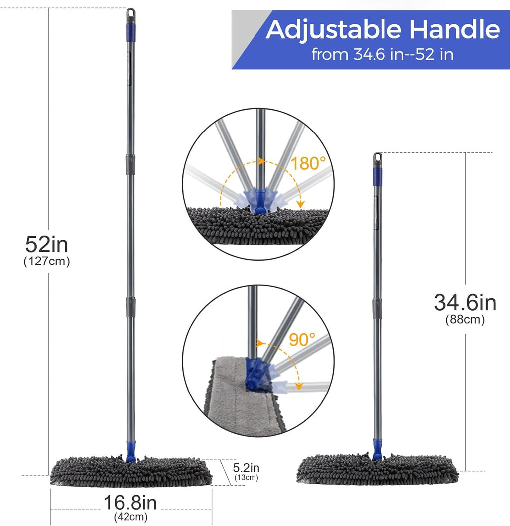 MASTERTOP Microfiber Dust Mop,Double-Sided Flat Mops for Hardwood Floors with 4 Reusable Mop Pads, Floor Mops with Stainless Steel Handle and Extension, Cleaner for Hardwood, Vinyl, Laminate, Tile