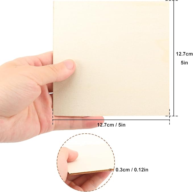 100 Pcs 5 Inch Wood Squares for Crafts, 1/8 inch Thick Plywood Wooden Sheets - Image 2