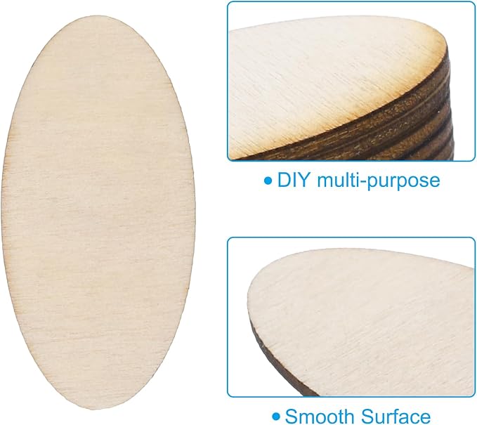 PATIKIL 40x20x1.7mm Wood Pieces, 60 Pack Unfinished Oval Wood Shapes Blank - Image 4