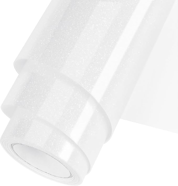 White Glitter HTV Heat Transfer Vinyl Roll 12inch x 5 ft by WOOGLITTER