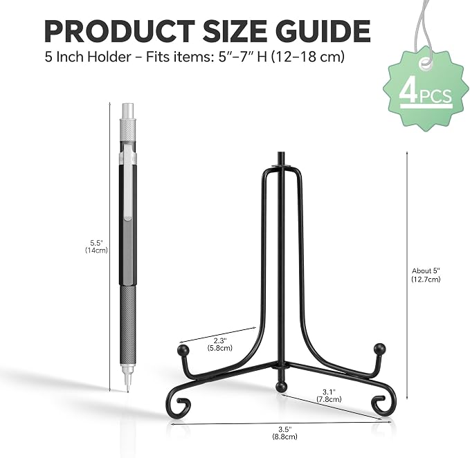 Artliving Plate Stands for Display, 5 Inch Black Iron Easel Plate Display Photo - Image 2