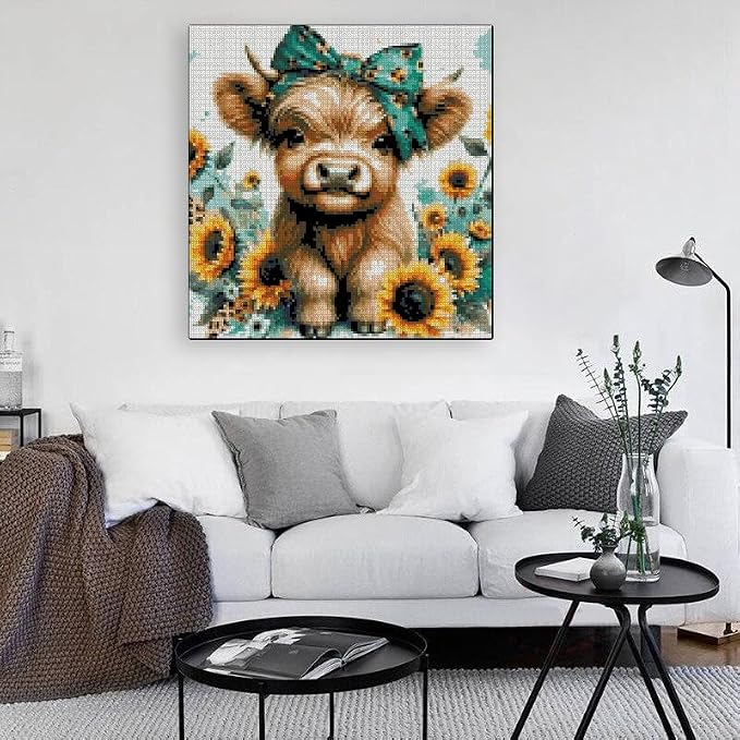 Cow Stamped Cross Stitch Kits for Adults Beginner, Sunflowers Counted Cross - Image 5