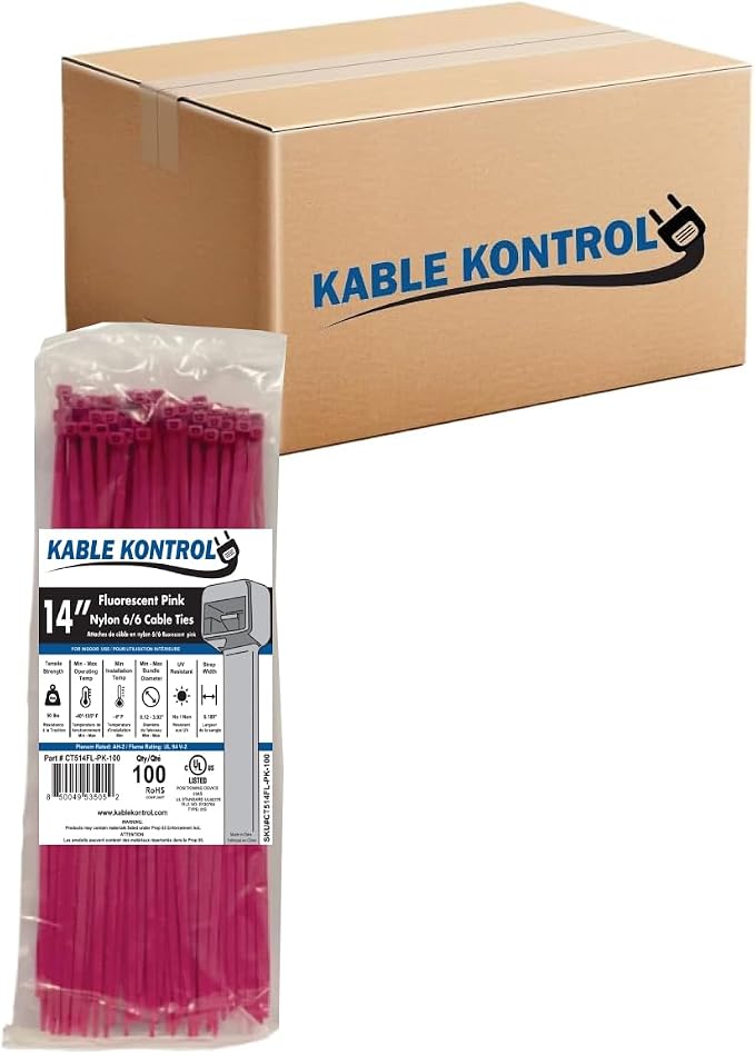 Kable Kontrol Fluorescent Pink Zip Ties 14 Inch 6, 50 Lbs Tensile Strength by KABLEKONTROL%C2%AE