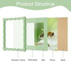 8x8 Picture Frame with Mat for 6x6, Wavy Edge Wooden Real Glass Photo Frame for - Image 5