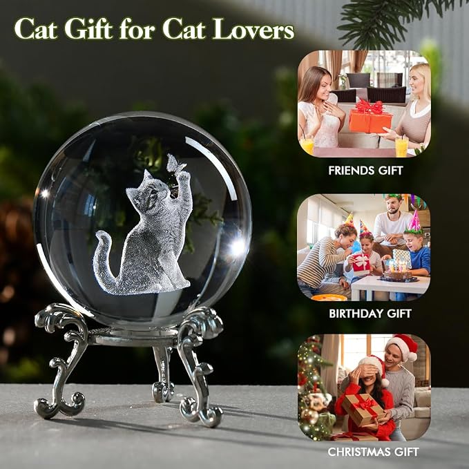Cat Gifts for Women 3D Crystal Ball 60mm Cat Lover Themed Gift - Image 5