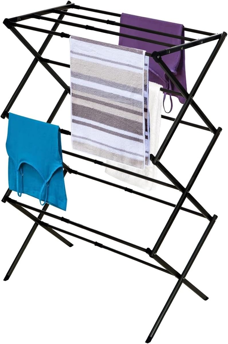 BLACK+DECKER Laundry Organization Expandable/Collapsible Clothes Drying Rack. Essential for Camping/Trailers or Anywhere You Air Dry Laundry. Oversized for Multiple Garments, (Black)