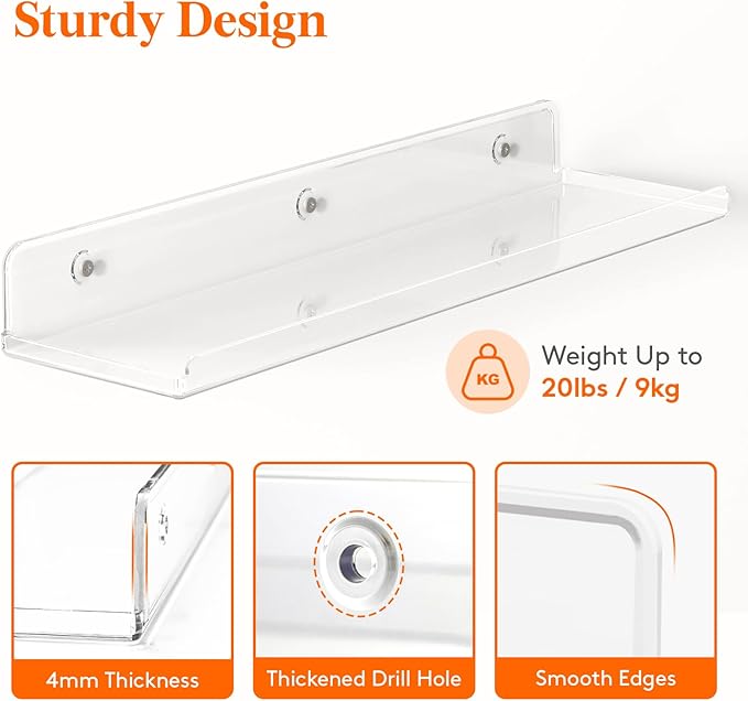 Lifewit Floating Shelves for Bathroom, Acrylic Display Shelf Wall Mounted for - Image 5