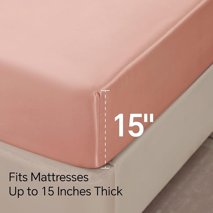 BEDELITE Satin Sheets Twin XL Size Bed Set, Luxury Soft Coral Pink Silky Sheets - Image 6