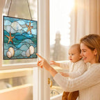 Rectangle Abstract Ocean Waves Stained Glass Sun Catcher, Wall Hanging Colored - Image 5